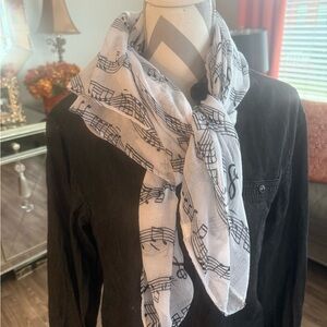 White Scarf with Musical Note Print